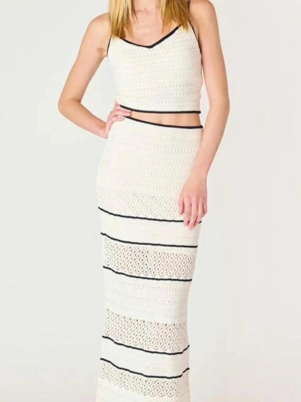 NWOT Abercrombie & Fitch White Knit Two-Piece Cream & Black Set XS
